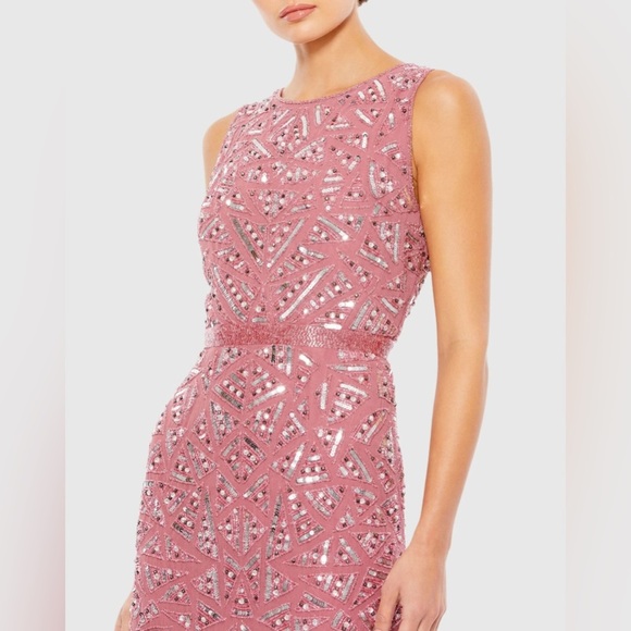 Mac Duggal 93550 NWT Pink Geometric Patterned Sequin Midi Dress - Picture 2 of 7